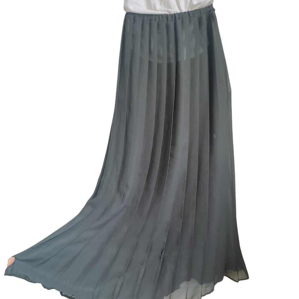 Mister J Vintage Black Sheer Pleated Maxi Skirt Witchy Whimsigoth Sz M USA